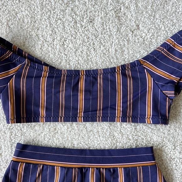 NWOT Eberjey Girls 2 piece Bikini Swimsuit - Navy w brown/pink stripes - size 4​ - Picture 3 of 7